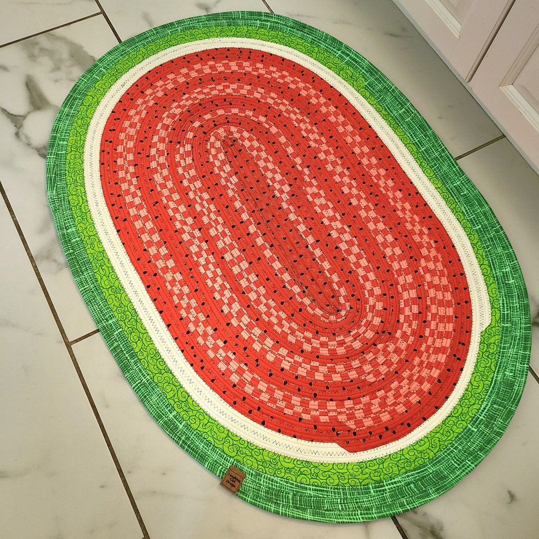 Watermelon Rug, Watermelon Design Jelly Roll Rug, Pink Cream and Green