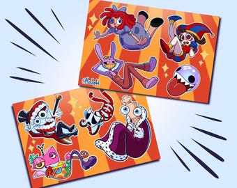 PREVENTA: Hojas de pegatinas TADC - Pegatinas mate troqueladas de circo digital de 10 x 15 cm