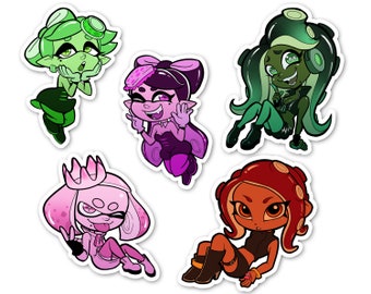 Splatoon-stickers - 3&quot; vinylstickers, gestanste stickers, matte stickers, Squid Sisters, Off the Hook, Agent 8