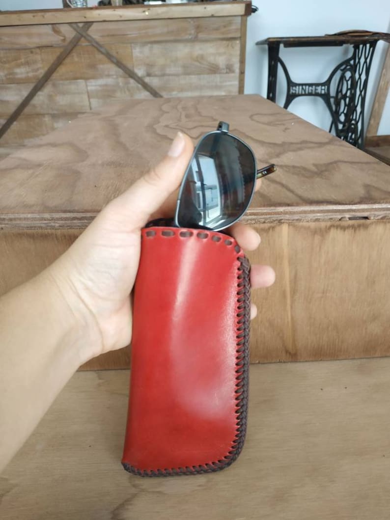 Handmade case Red leather case Leather glasses case Leather case Glasses case