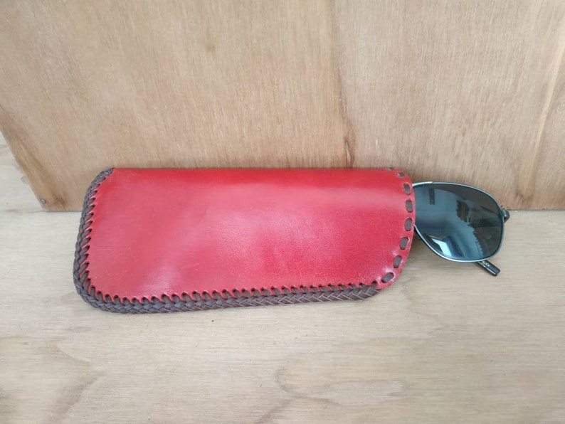 Leather glasses case Glasses case Handmade case Leather case Red leather case