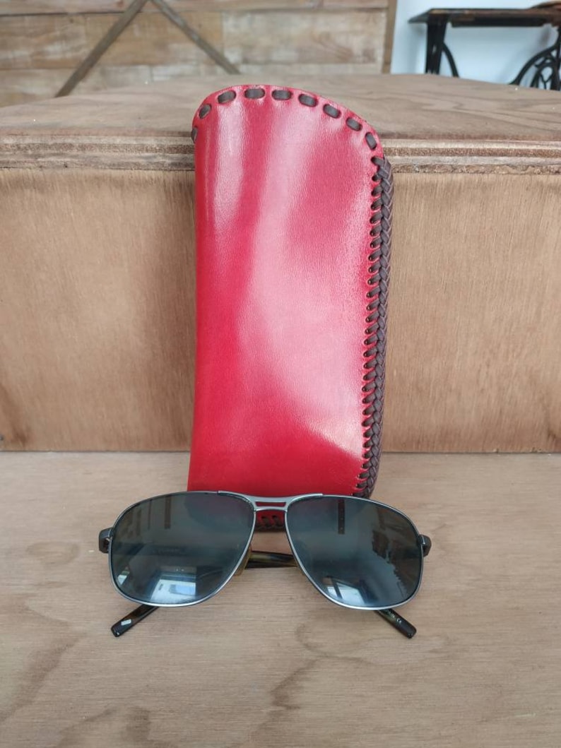 Handmade case Red leather case Leather glasses case Leather case Glasses case