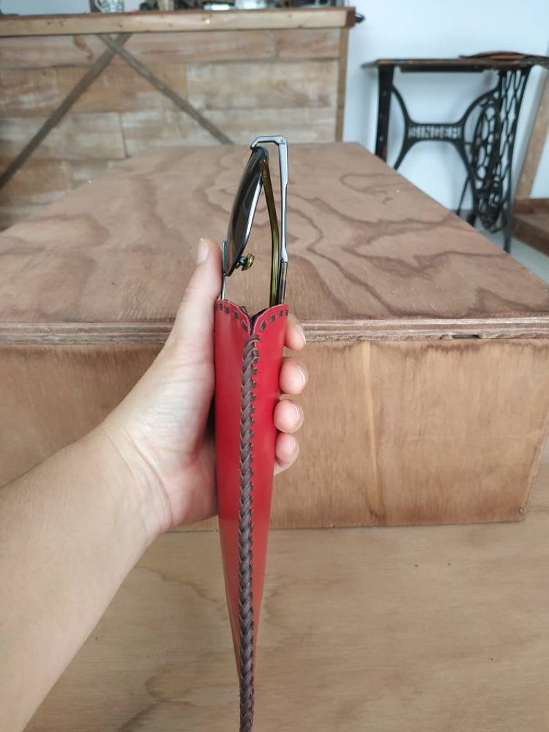 Handmade case Red leather case Leather glasses case Leather case Glasses case