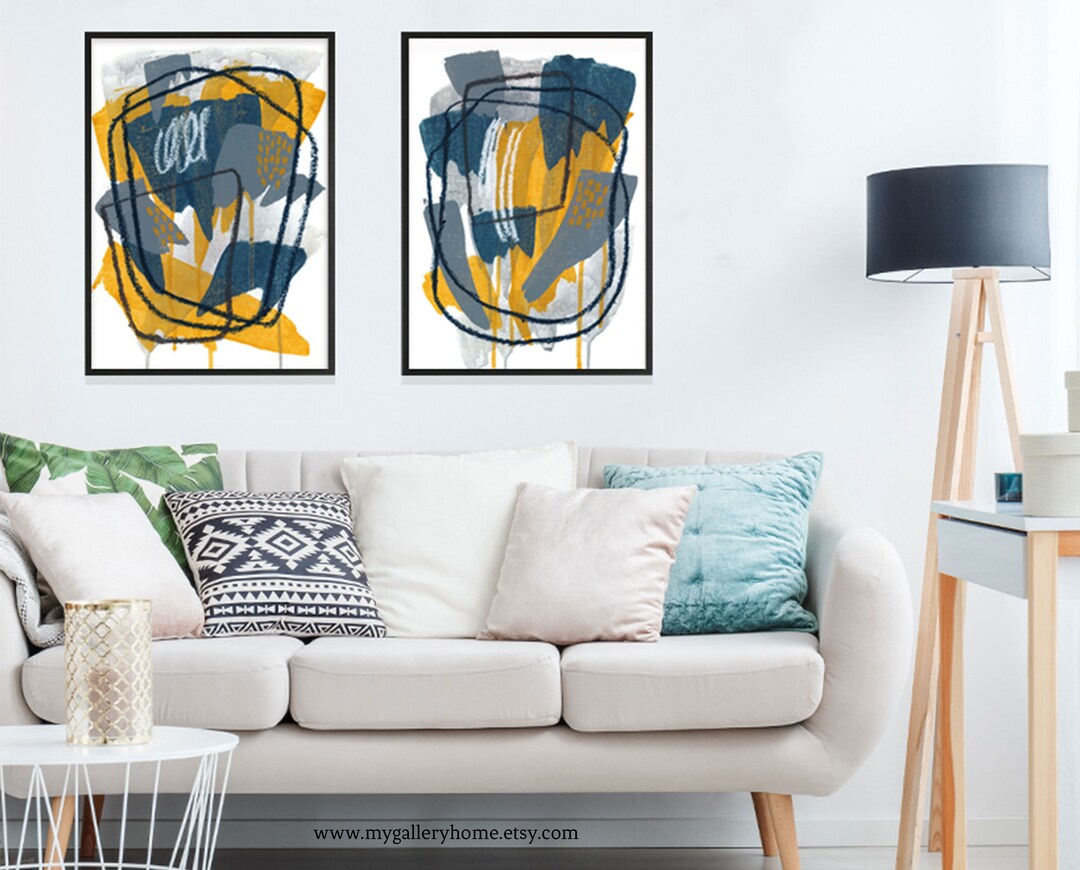 A Set of Two Printable Abstract Art Prints | Mustard Yellow Ochre, Grey ...