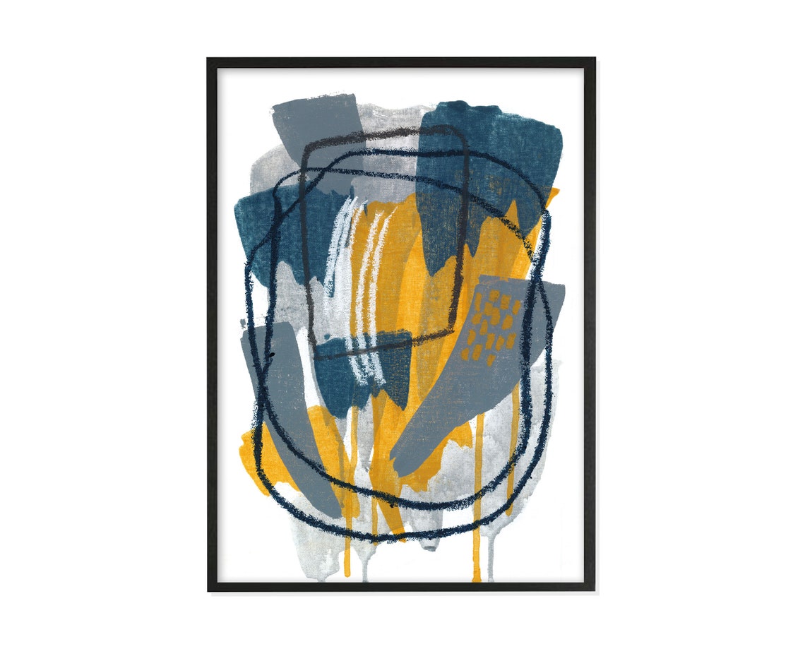 Printable Abstract Art Modern Wall Art Mustard Yellow Ochre, Grey, Dark ...