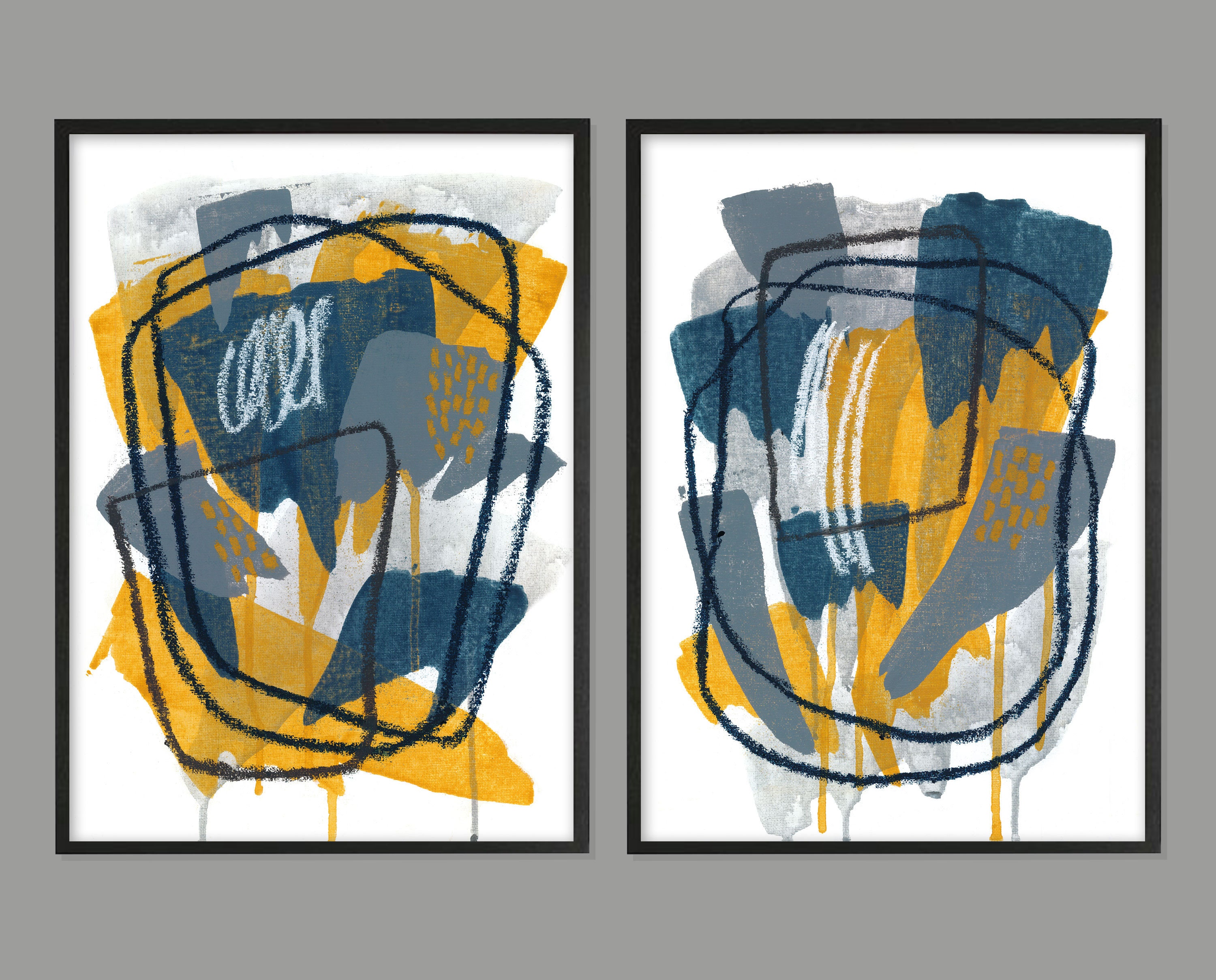 A Set of Two Printable Abstract Art Prints | Mustard Yellow Ochre, Grey ...