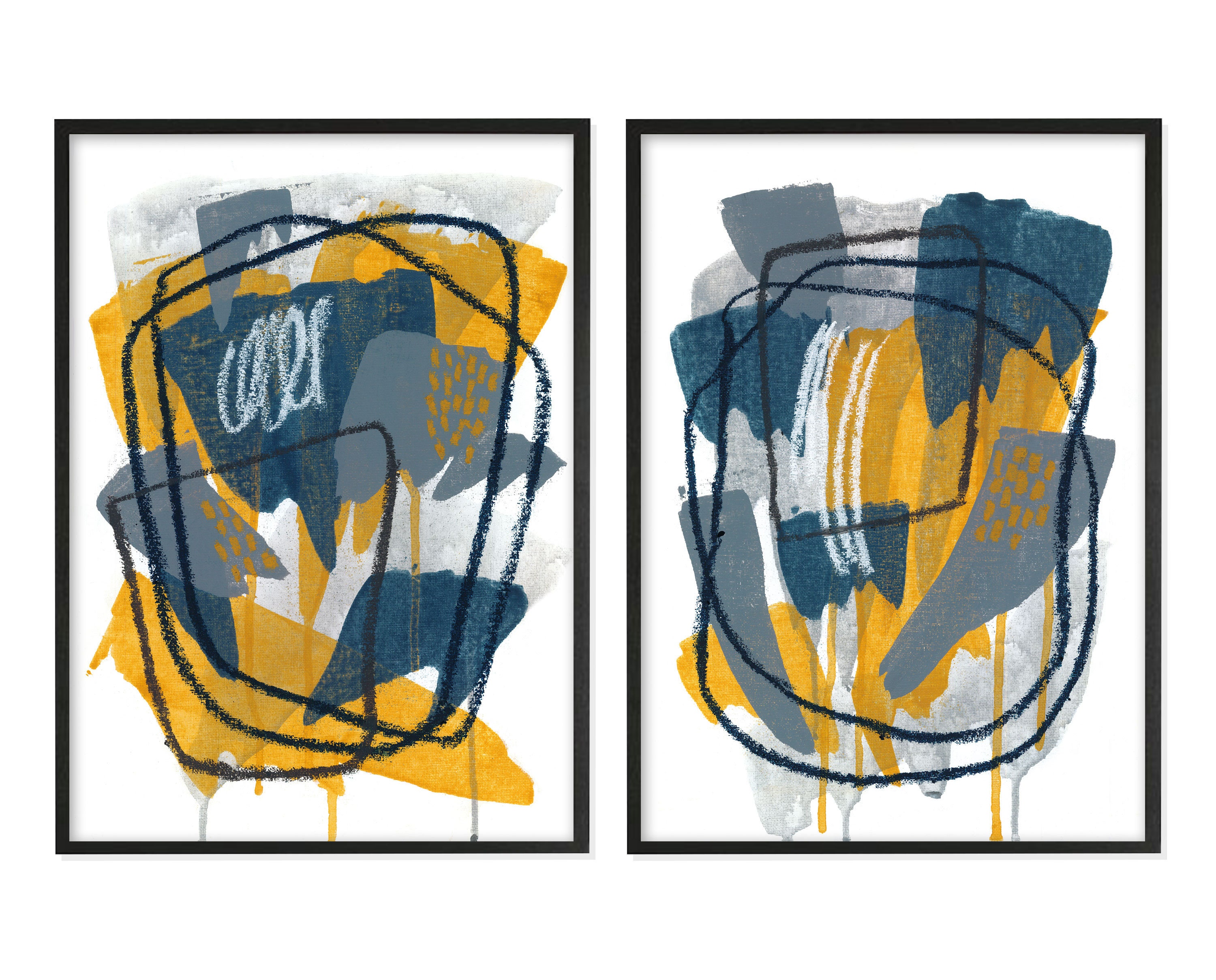 A Set of Two Printable Abstract Art Prints | Mustard Yellow Ochre, Grey ...