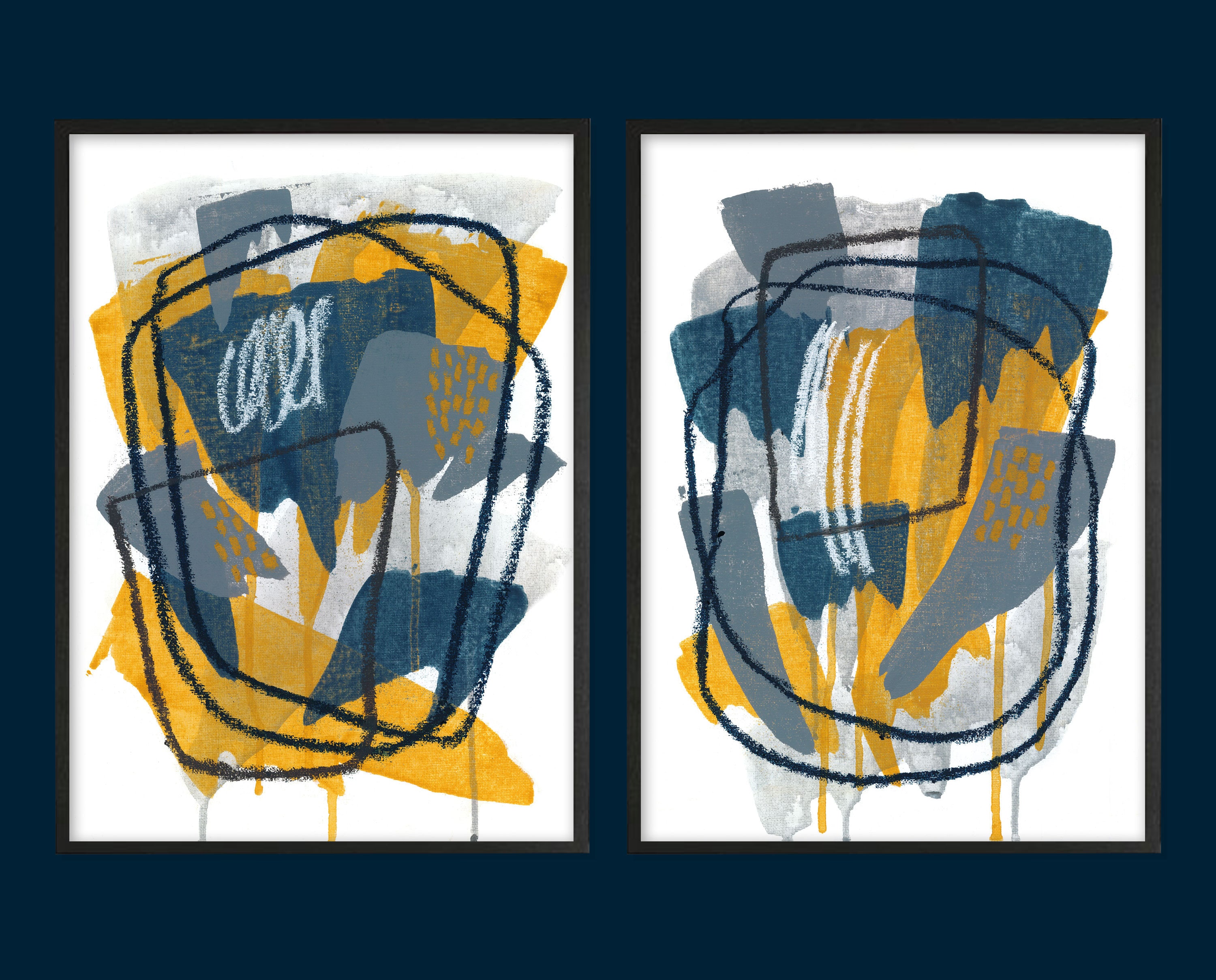 A Set of Two Printable Abstract Art Prints | Mustard Yellow Ochre, Grey ...