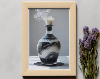 Set de láminas artísticas "Brebaje de Bruja": Botellas de poción etérea y taza de café (descarga digital de 45,7 x 61 cm)