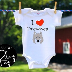 I Love Direwolves Baby Bodysuit, I Heart Wolves, Dire Wolf Baby Clothes