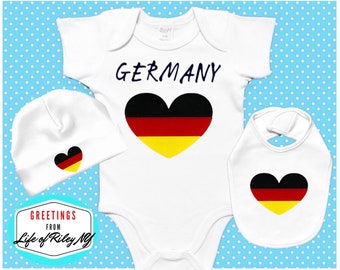 Germany Heart Shaped Baby Set/German Baby Clothes/Set includes Germany Baby Bodysuit, Bib and Beanie/German Baby/Germany Pride