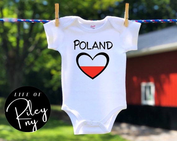 Poland Heart Flag Baby Bodysuit, Personalize It With Name, Poland