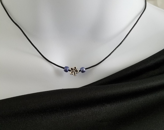 Purple and Silver Flower Necklace