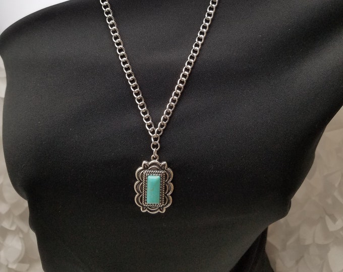 Turquoise Rectangle Pendant Chain Necklace