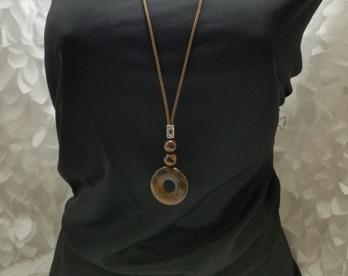 Tiger Eye Brown Pendant Necklace