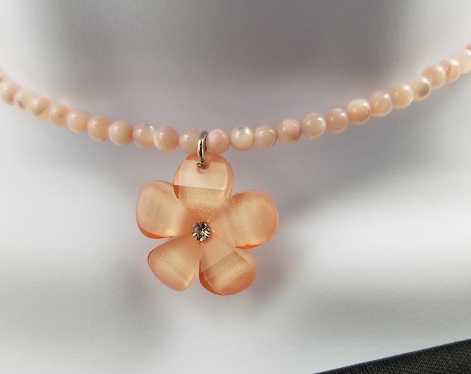 Choker - Pink Daisey Charm with Cat Eye Beads