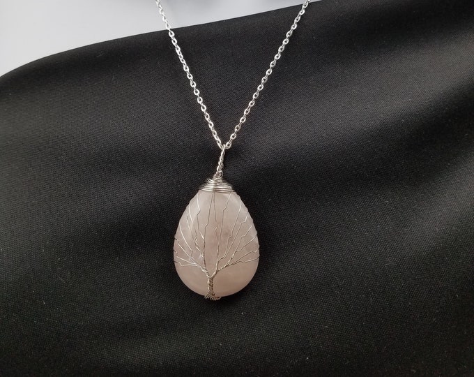 Tree of Life Rose Quartz Pendant Necklace