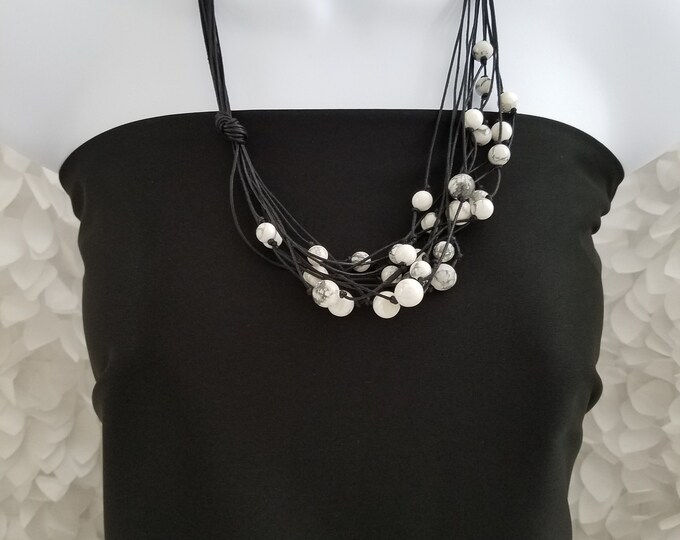 White Howlite Beaded Cord Necklace