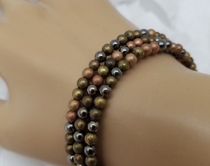 Antique Copper and Brass Beaded Wire Bracelet