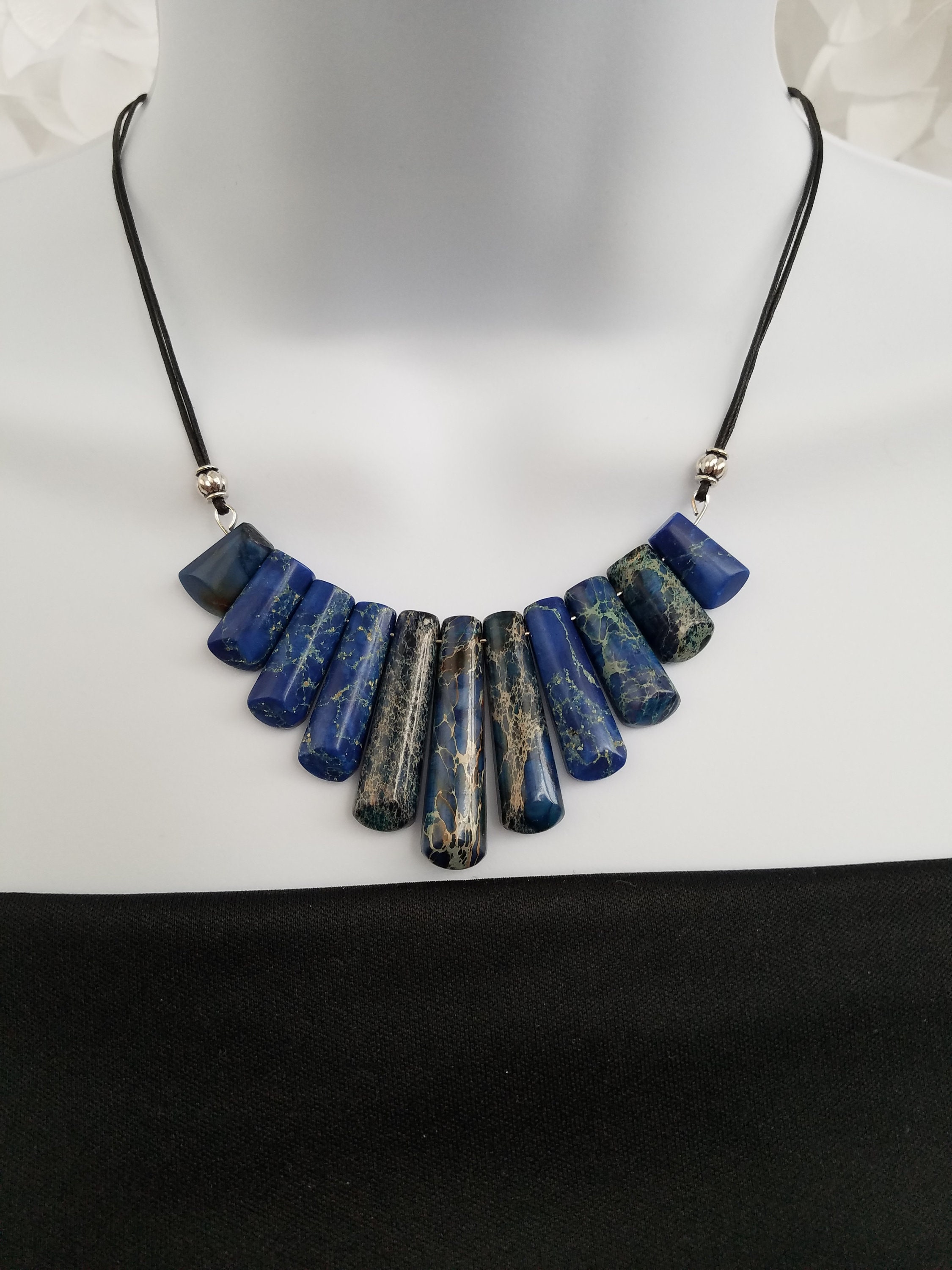 Elegant Blue & Taupe Swirled Bib Necklace