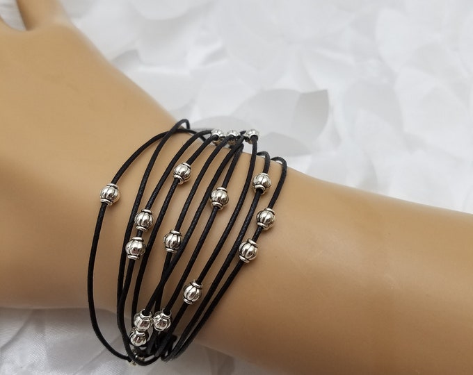 Multi-strand Black and Silver Bracelet