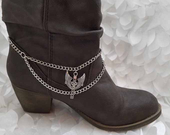 Silver Cross with Wings Boot and Shoe Jewelry