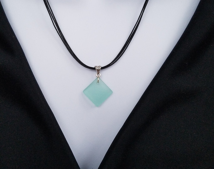 Aqua Sea Glass Pendant Necklace