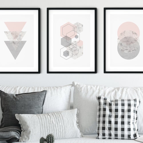 Pink and Grey Wall Art Set of 6 Prints Living Room Set of Etsy Australia