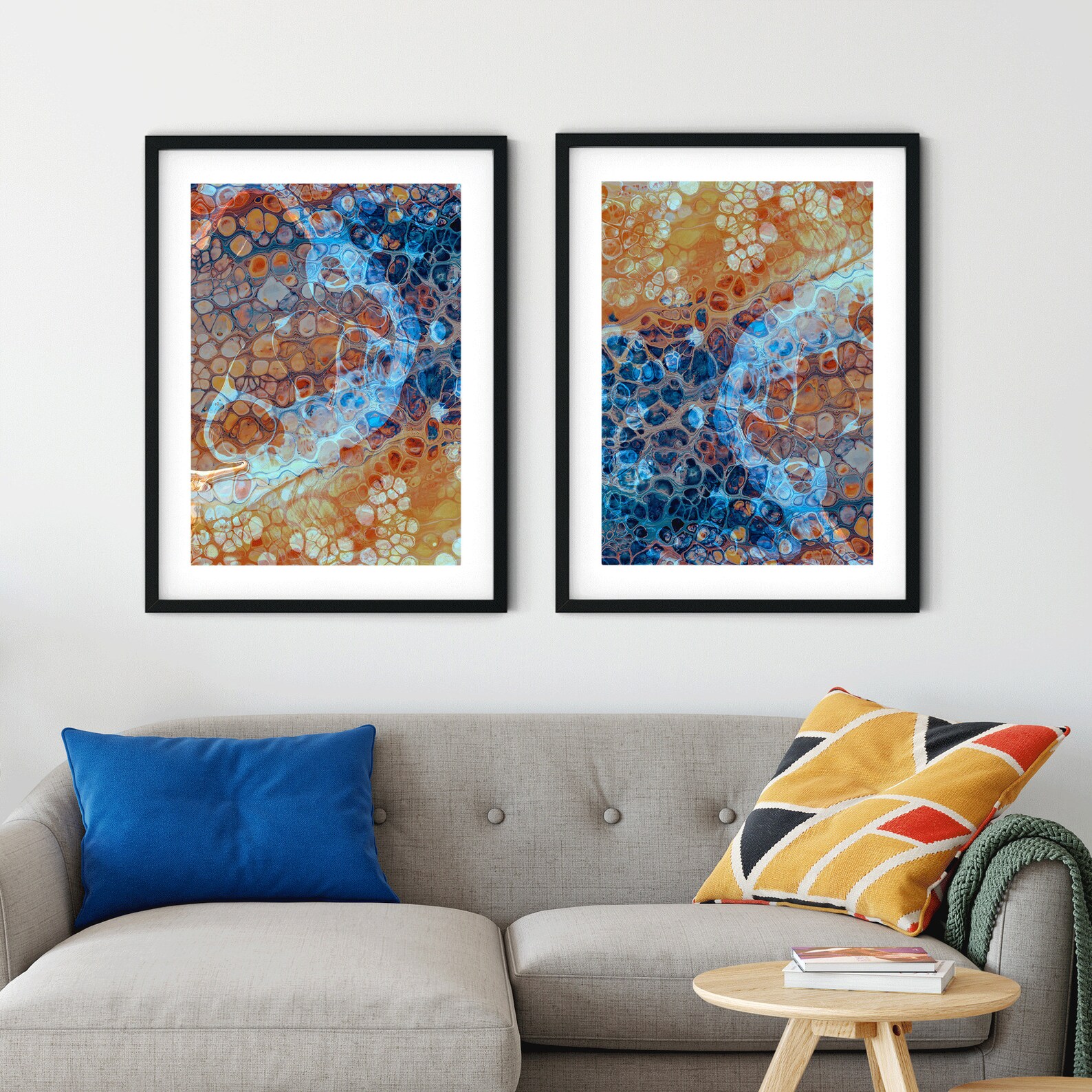Set of 2 Prints Printable Wall Art Burnt Orange and Blue Etsy