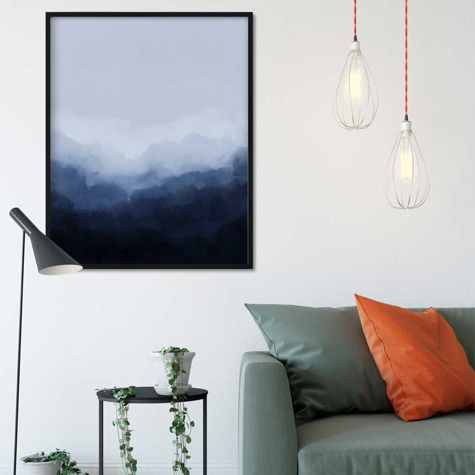 Navy Blue Abstract Printable Wall Art Bedroom Art Living Etsy