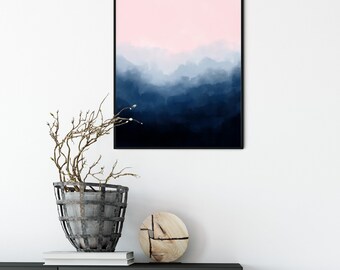 Pink Blue Abstract Printable Wall Art, Downloadable Print, Navy Blue And Blush Pink Digital Download, Instant Download Poster