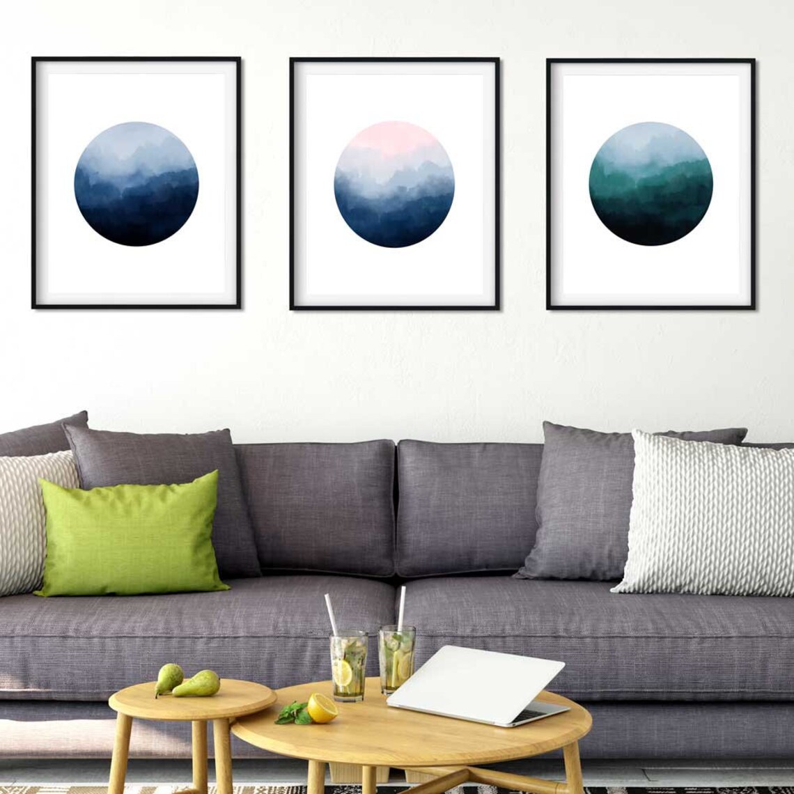 Pink and Blue Abstract Printable Wall Art Pink Navy Print Etsy