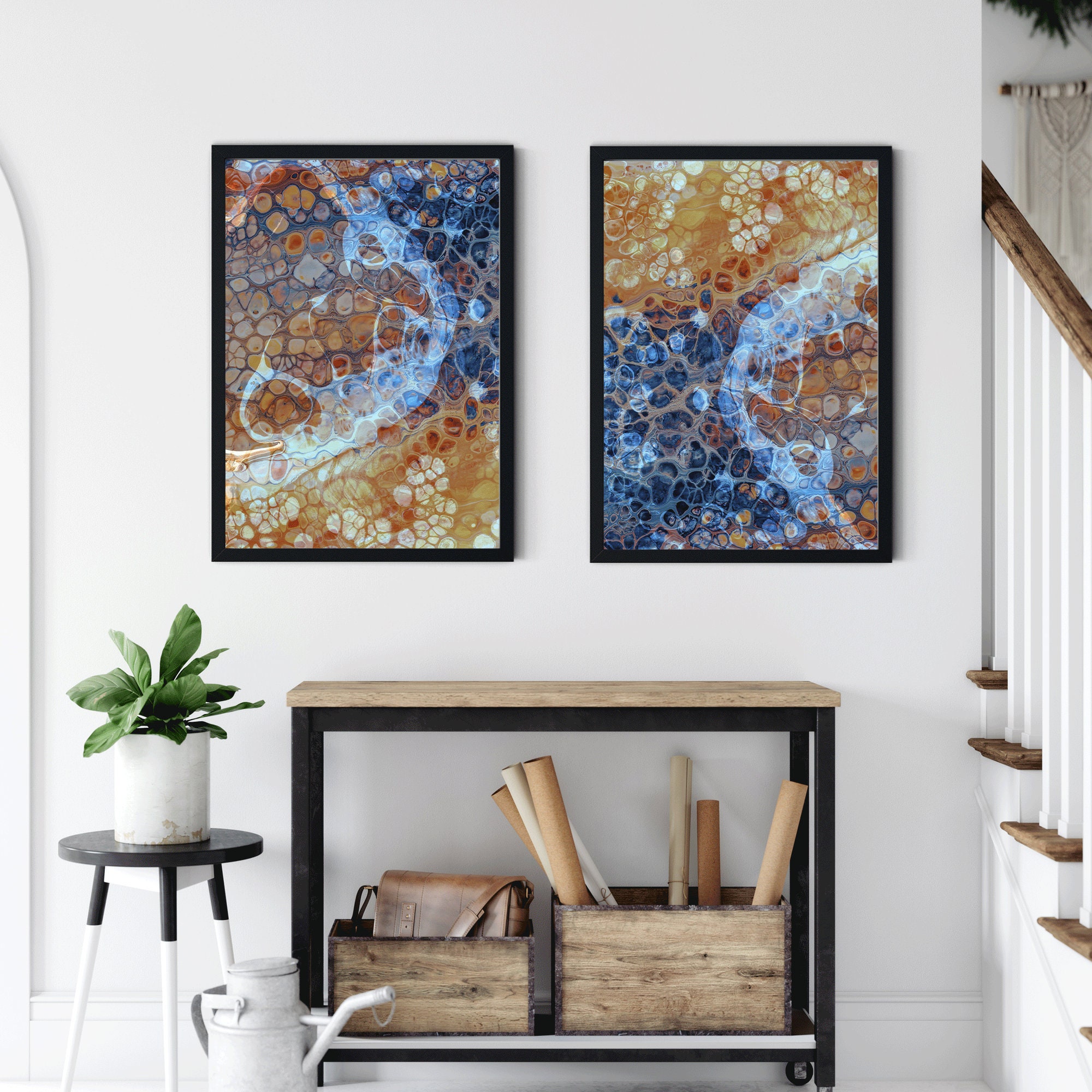 Set of 2 Prints Printable Wall Art Burnt Orange and Blue Etsy