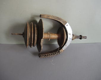 Antique Wooden Spinning Wheel Flyer Bobbin Spool / Primitive Folk Wood Sewing Instrument / Collectible Display Spool interior decorative