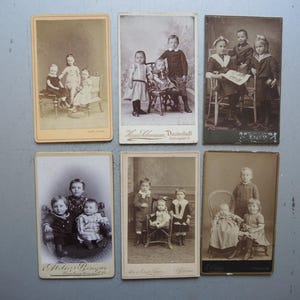 Conjunto de 6 tarjetas de gabinete antiguas pequeñas originales / Niña y niño / Retrato para enmarcar / Foto infantil / Interior de gabinete de hogar Shabby Chic S5