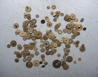 Job Lot Set of Antique watch movement brass metal parts gears Bridges cogs / robot mix steampunk Art Clock watch repair restore G3