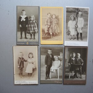 Conjunto de 6 tarjetas de gabinete antiguas pequeñas originales / Niña y niño / Retrato para enmarcar / Foto infantil / Interior de gabinete de hogar Shabby Chic S12
