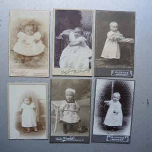Conjunto de 6 tarjetas de gabinete antiguas pequeñas originales / bebé encantador / retrato para enmarcar / foto infantil / interior de gabinete de hogar Shabby Chic S26