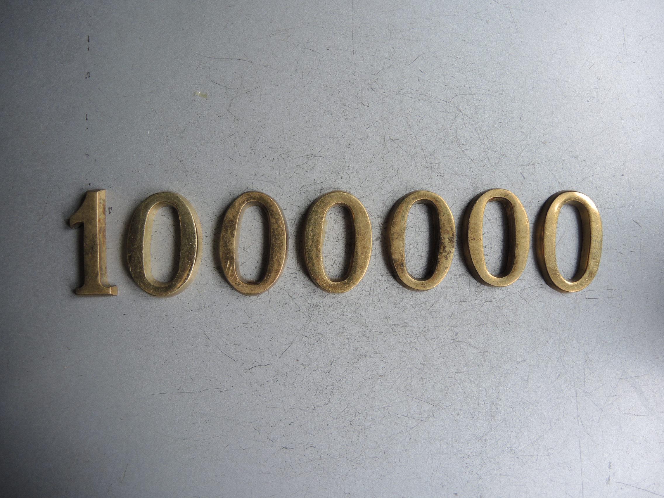 Set of 7 Vintage Solid brass similar size Number 1 and 0 / numbers letters / plaque door number / industrial House Decorative Number plates
