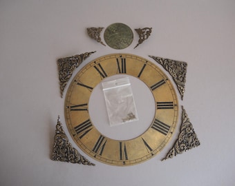 Set of Vintage Clock Junghans case Dial solid brass metal decorative plaques / Parts Repair / Gustav Becker / Clock art supplies Supply