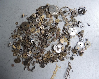 Job Lot Set of antique wrist watch movement brass metal parts gears Bridges cogs / robot mix steampunk Art Clock watch repair restore G14