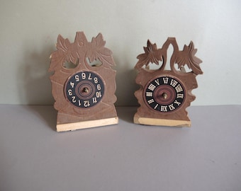 Set of 2 Vintage Forest Clock wooden case with small brass Movement / German Wall Clock Dial Parts / Gustav Becker / Art assemblage collage
