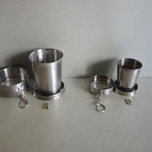 ONE!!! Vintage folding drinking cup / picnic tumbler stainless steel metal / collapsible pill box / Pocket Travel Cups / Vodka shot Cup /
