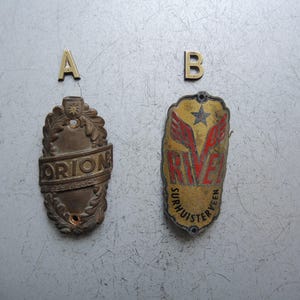 ONE! Genuine German Vintage Bicycle Head Badge / Original Bike Bicycle Brand Solid Brass Metal Plate Collectors Badge / bike plaque sign B1