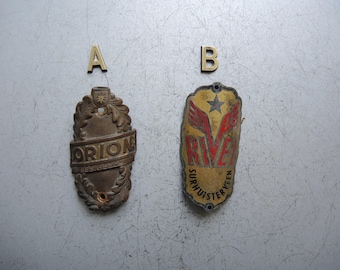 ONE! Genuine German Vintage Bicycle Head Badge / Original Bike Bicycle Brand Solid Brass Metal Plate Collectors Badge / bike plaque sign B1