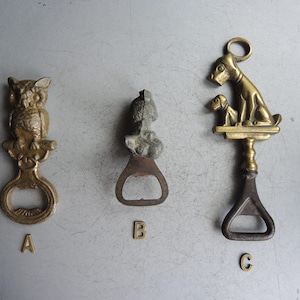 ONE!!! Vintage Different style Metal Brass Bottle Opener / dinning accessories / figurine / collectible Home Farmhouse Décor / Bar tools /