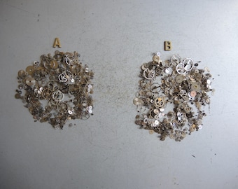 ONE! Job Lot Set of vintage watch movement brass metal parts gears Bridges cogs in box / robot mix steampunk Art Clock watch repair restore