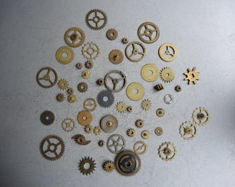 Job Lot Set of vintage clock watch movement brass metal parts gears Bridges cogs / robot mix steampunk Art Clock watch repair restore G2