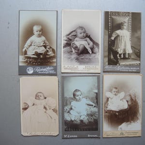 Conjunto de 6 tarjetas de gabinete antiguas pequeñas originales / bebé encantador / retrato para enmarcar / foto infantil / interior de gabinete de hogar Shabby Chic S18