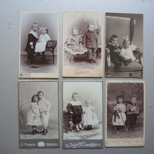 Conjunto de 6 tarjetas de gabinete antiguas pequeñas originales / Niña y niño / Retrato para enmarcar / Foto infantil / Interior de gabinete de hogar Shabby Chic S16